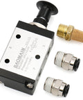 3 Way 2 Position Pneumatic Hand Valve With Handy Manual Control, One Quarter Inch PT Port, Normally Closed, 3 Port Valve, Cv 0.89 shown