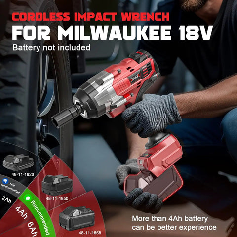 Cordless 1/2 Inch Impact Wrench Beefy 1700 Ft Lbs Torque being used on a car tire, Milwaukee 18V Battery Compatible Bare Tool