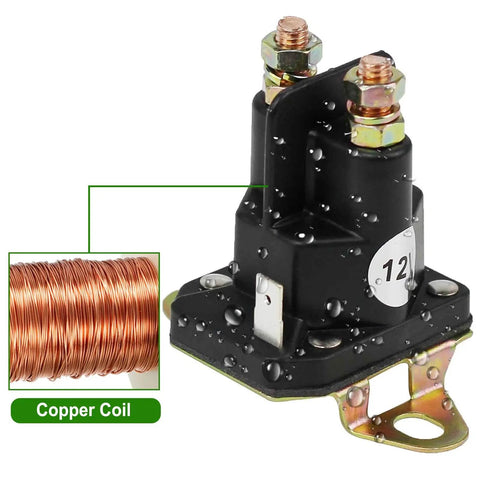 12V Starter Solenoid Relay Switch Replacement With 3 Terminals For 435-700 Husqvarna 539101714 Trom-Betta 812-1221-211 854-1221-210 93265-9 93265WR 93265-WR Durable Plastic Case With Copper Cadmium Contacts, copper coil close-up
