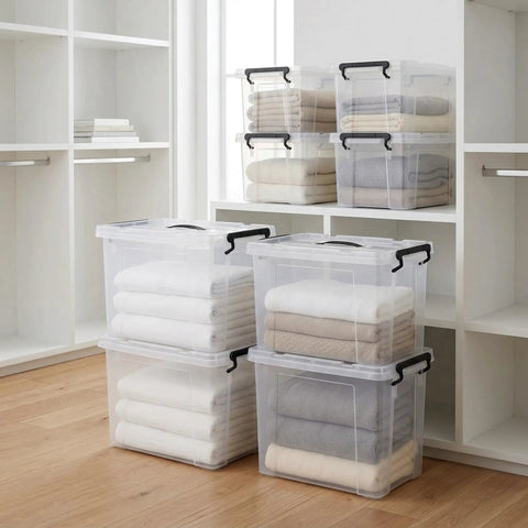 Eight Pack 90 Quart Clear Stackable Plastic Storage Bins With Lids Closet Garage Office Heavy Duty Build Game Changing Organization Smooth Stacking And Prime Space Saving Solutions