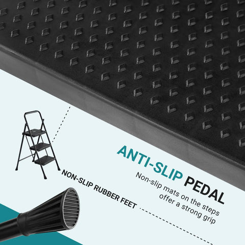 Close-up of anti-slip pedal on Built Tough Heavy Duty Steel Step Ladder With Anti Slip Pedal And Comfortable Handrail 800 Pounds Capacity