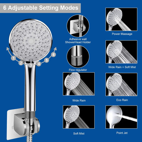 Product image of Massive 12 Inch Square Rain Shower Head With Handheld Combo showing six setting handheld and holder