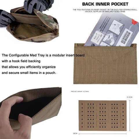 Modular Med Tray Organizer Insert For Backpacks And Utility Pouches Configurable Tray System For Outdoor Gear Tactical Kits And EDC Essentials In Tan Today, showing compact tan material with hook field backing and cord locks