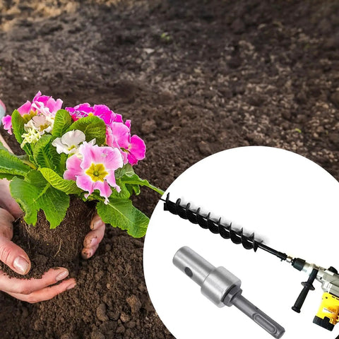 Garden Auger Drill Adapter For Impact Driver With Round Shank SDS Plus To One Half Inch Thread Keyless Chuck, garden soil use