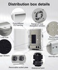 Heavy Duty Outdoor Electrical Junction Box Waterproof ABS Enclosure With Built In 15 Amp Power Outlet And Snug Hinged Lid showing details like lock hole and removable mounting plate.