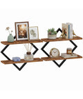Top Shelf Two Tier Floating Wall Shelves Set Of Two With Sleek Diamond Iron Frame Rustic Brown Metal Decor for displaying decor.