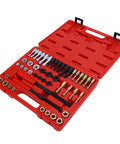 Huge 48Pc Steel Thread Chaser Set With Taps And Dies For Rethreading SAE UNC UNF Metric Threads Perfect Fix For Mechanics And DIY Hobbyists To Repair Workshop Damage In A Jiffy, red case open