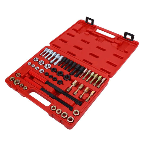 Huge 48Pc Steel Thread Chaser Set With Taps And Dies For Rethreading SAE UNC UNF Metric Threads Perfect Fix For Mechanics And DIY Hobbyists To Repair Workshop Damage In A Jiffy, red case open