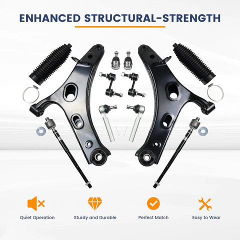 Subaru Forester Front End Suspension Kit With 12 Piece Lower Control Arms Ball Joint Sway Bar Link Outer And Inner Tie Rod End Boots Compatible With 2014 2015 2016 2017 2018 K622856 K622857 front view