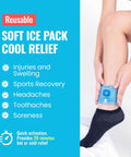 Person applying Hot And Cold Gel Packs 3x5 Inches Reusable Ice Packs For Injuries Headaches Joints And Fever Relief Puncture Proof Material Six Pack FSA HSA Eligible No Brainer Durable And Long Lasting to ankle for pain relief.