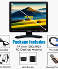 Big 19 Inch CCTV Security Monitor With No Image Stretch For NVR 1280 By 1024 Professional Industrial Display showing package contents