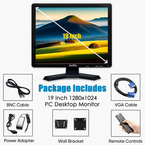 Big 19 Inch CCTV Security Monitor With No Image Stretch For NVR 1280 By 1024 Professional Industrial Display showing package contents