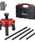 Adjustable 3 Jaw Harmonic Balancer Puller Tool Kit For Auto Engine Damper Removal Heavy Duty Puller With 24 Mm Drive And Forcing Screws Includes 4 Rods Compatible With Chevy GM Chrysler Cadillac Ford And More shown with case and rods