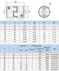 Diagram and specifications for Flexible Aluminum Plum Jaw Spider Shaft Coupling, 25x30mm, for 8mm to 10mm shafts, 3D printers, CNC use