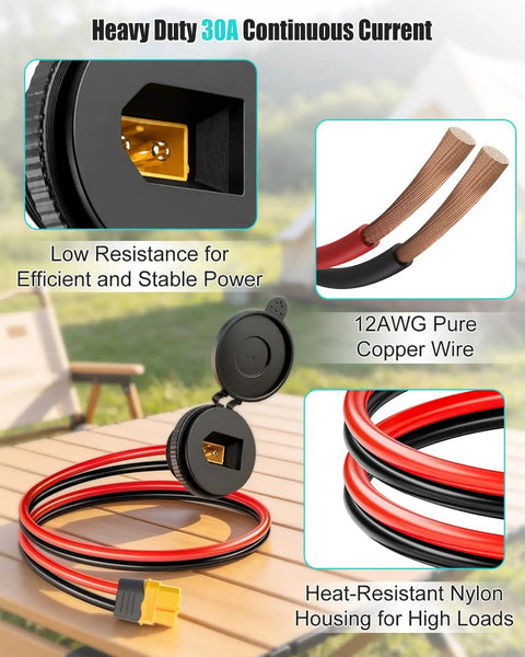 Ultimate JZHGVF XT60 Female Panel Mount Connector Cable With 12AWG Bulkhead Adapter for Drones Solar Panels and Power Stations