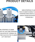 Industrial Grade Pneumatic Wire Stripper Machine 110V Automatic Electric Cable Peeler And Cutter Tool close-up of wire stripping cylinders and adjustments.