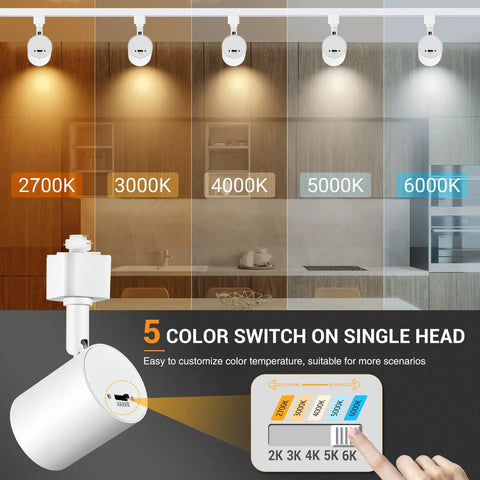 Five Color Adjustable Eight Light LED Track Lighting Kit With Six Point Six Foot H Type Rail Dimmable Kitchen Ceiling Spotlight Fixtures For A Dope Modern Look CRI90 Plus 10W 800lm Track Heads