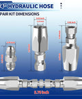 One Quarter Inch Inner Diameter Hydraulic Hose Field Ready Repair Kit With Reusable Heavy Duty Galvanized Steel Fittings, dimensions shown