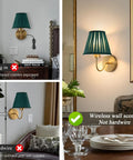 EIDISUNY Battery Operated Wall Sconces displayed in various settings showing their wireless, elegant gold design with green shade.