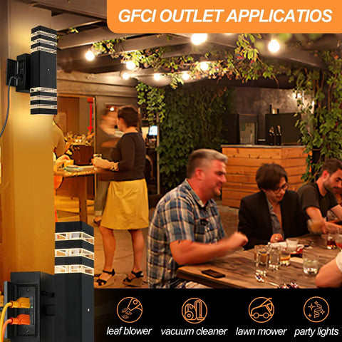 Dusk To Dawn Outdoor Light With GFCI Outlet And Two Outlets IP65 Waterproof Rust Resistant Porch Light in social gathering scene