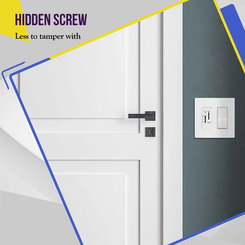 2-Gang Screwless Decorator Wall Plate Outlet Cover, glossy white finish on gray wall next to white door
