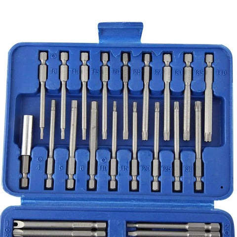 Top Tier 50 Pc Screwdriver Bits Set Made Of High Carbon Steel For Power Tools And Home DIY Projects. Durable Hex Phillips Flat Head Drill Bit Kit With Heat Treated Surface To Prevent Stripping And Last Forever. Blue case with 50 high carbon steel screwdriver bits