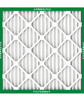FilterBuy air filter 20x20x1 with green frame and white pleated media (front view)