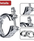 Heavy Duty 2.5 Inch Steel V Band Flange Clamp Kit 4 Piece With Flange, V Band Clamp Assembly for Exhaust Systems