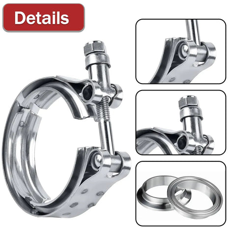 Heavy Duty 2.5 Inch Steel V Band Flange Clamp Kit 4 Piece With Flange, V Band Clamp Assembly for Exhaust Systems