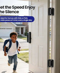 Child entering house through a door equipped with Self Closing Door Hinges 4 Inch Matte Black Spring Loaded Five Eighth Inch Radius Corners