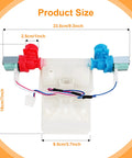 Washer Water Inlet Valve Replacement For Whirlpool Amana Crosley Maytag Inglis, size dimensions, red and blue valves, top view.
