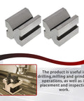 Heavy Duty Hardened Steel V Block With Clamp Set For Machinists Built Tough Pro Grade For Precise 0.0002 Inch 90 Degree Angles And Square Workpieces 1 5/8 By 1 1/4 By 1 1/4 Multi Use Gauge In Wooden Case, hardened steel V blocks and clamped setup