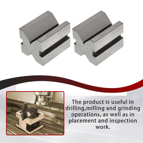 Heavy Duty Hardened Steel V Block With Clamp Set For Machinists Built Tough Pro Grade For Precise 0.0002 Inch 90 Degree Angles And Square Workpieces 1 5/8 By 1 1/4 By 1 1/4 Multi Use Gauge In Wooden Case, hardened steel V blocks and clamped setup