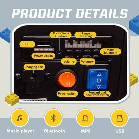 Control panel of 12V Kids Ride On Building Block Car With Parental Remote Control Buildable Jeep Or Go Kart Mode Universal Chassis