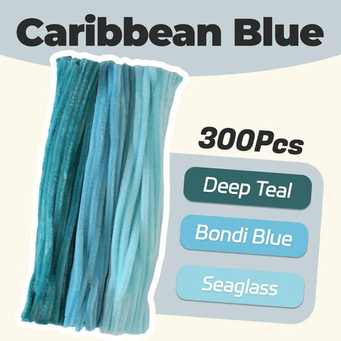 Caribbean Blue 300 Pack Fluffy Craft Pipe Cleaners Set In 3 Shades For Arts And Crafts Perfect For Flowers Animals And Decorations 12 X 0.24 Inches Awesome DIY Vibes For Creative Projects Party Decor And Gift Wrapping, 300 fluffy chenille pipe cleaners in teal shades