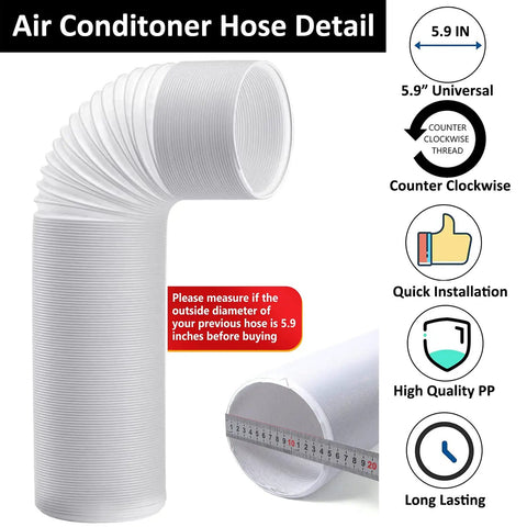 Anti Clockwise Thread Portable AC Exhaust Hose With 5.9 Inch Outer Diameter, 80 Inch Extendable Length, Flexible Vent Replacement Tube For Portable Air Conditioners, Compatible With LG Units