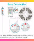 100ft USB Powered RGB LED Strip Lights For Bedroom TV Backlight And Gaming Setup Color Changing Mood Lighting With Music Sync Bluetooth IR Remote And App Control, showing reel and connection tips.