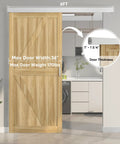 6Ft Sliding Barn Door Hardware Track Kit With Handles, Low Clearance Aluminum Alloy Box Rail Track In Silvery Finish, for doors up to 36 inches wide and 1 to 1-3/4 inches thick, maximum load 170 pounds, installed view in kitchen.