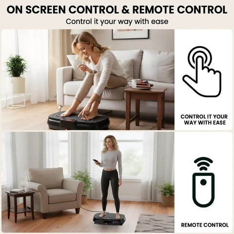 Woman using Vibration Plate Exercise Machine For Home Fitness With Full Body Vibration, Weight Loss And Lymphatic Drainage, 400 Lb Capacity