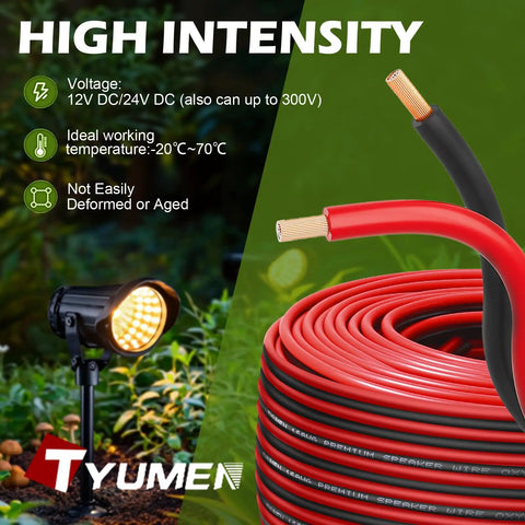 Premium 20 Gauge OFC Copper Wire 100 Ft Red Black Two Wire Low Voltage Cable for speaker and electrical use.