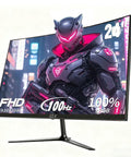 24 Inch Curved Computer Monitor with 100Hz FHD 1920x1080, 2800R Immersive Display, futuristic graphic on screen