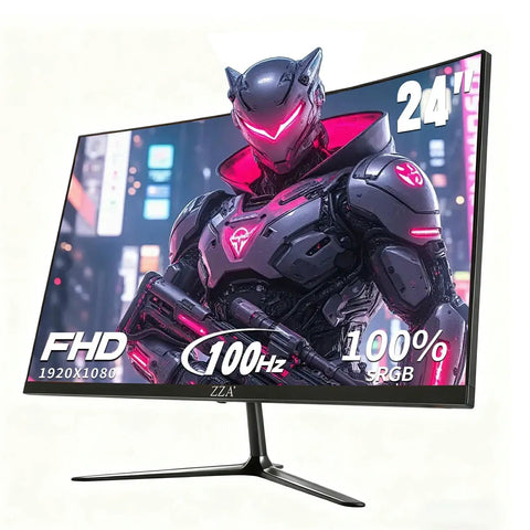 24 Inch Curved Computer Monitor with 100Hz FHD 1920x1080, 2800R Immersive Display, futuristic graphic on screen