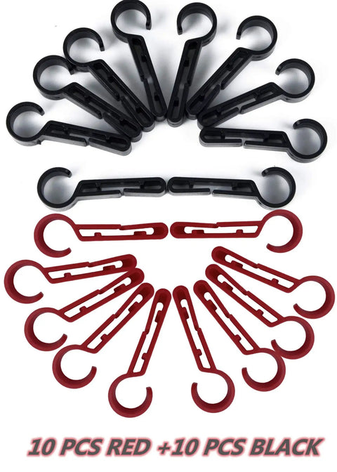 20 Pack Helmet Clips For Headlamp And Hard Hat Mounts Durable Plastic Headlamp Hooks Grab And Go Install Light Clips shown in red and black