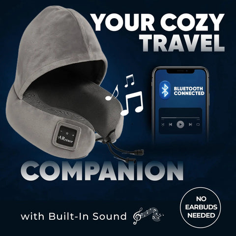 Wireless Bluetooth Music Neck Pillow With Hood For Travel Sleep Semicircular Design With Built In Speaker 360 Degree Neck Support