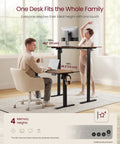 VASAGLE Electric Standing Desk, Height Adjustable Office Table With Memory Presets for ergonomic ease, shown at varying heights.