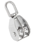 M20 Lifting Double Pulley Block Set Stainless Steel Beefy Heavy Duty Crane Swivel Hook With Double Pulley Roller close-up view