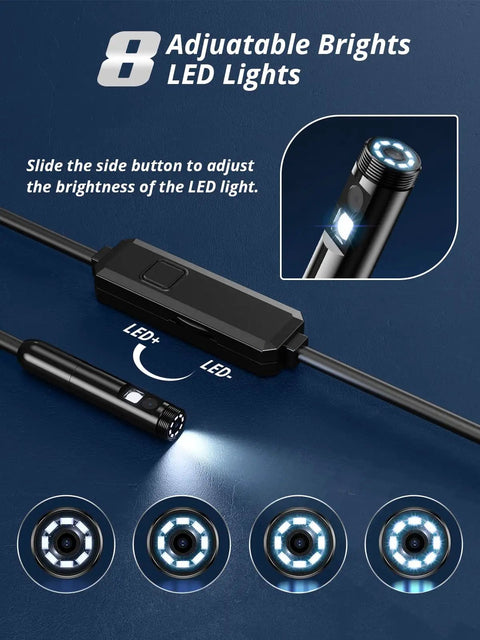 Dual Lens Endoscope Camera With Light 1920P HD Borescope for iOS and Android with 8 adjustable LEDs, IP67 waterproof