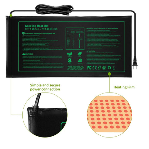 Two Pack Seedling Heat Mats For Germination And Hydroponics, Waterproof 18W Plant Heating Pads, Durable PVC Seed Warmer, 10 By 20 Inches, Easy To Use, Perfect For Your Home Grow Starts