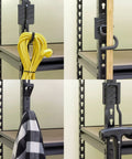 Boltless Shelving Hook Organizer Kit 7 Pieces Adjustable Storage Hanging Accessories for 1.5 Inch Keyhole Rack in use
