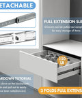 Heavy Duty Drawer Slides With 150 Lb Load Capacity Side Mount Ball Bearing Full Extension Runner shown in a cabinet